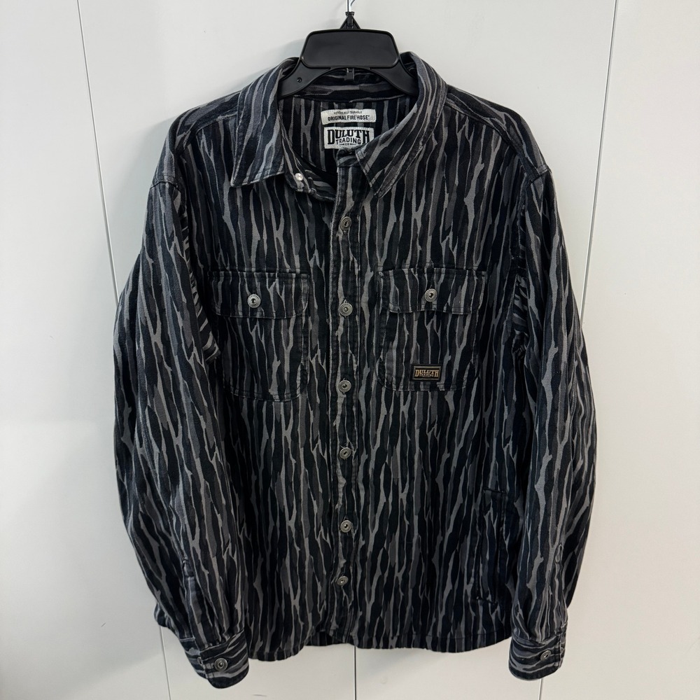 Duluth Trading Co Original Fire Hose Tiger Stripe Camo Shirt Jacket Mens L
